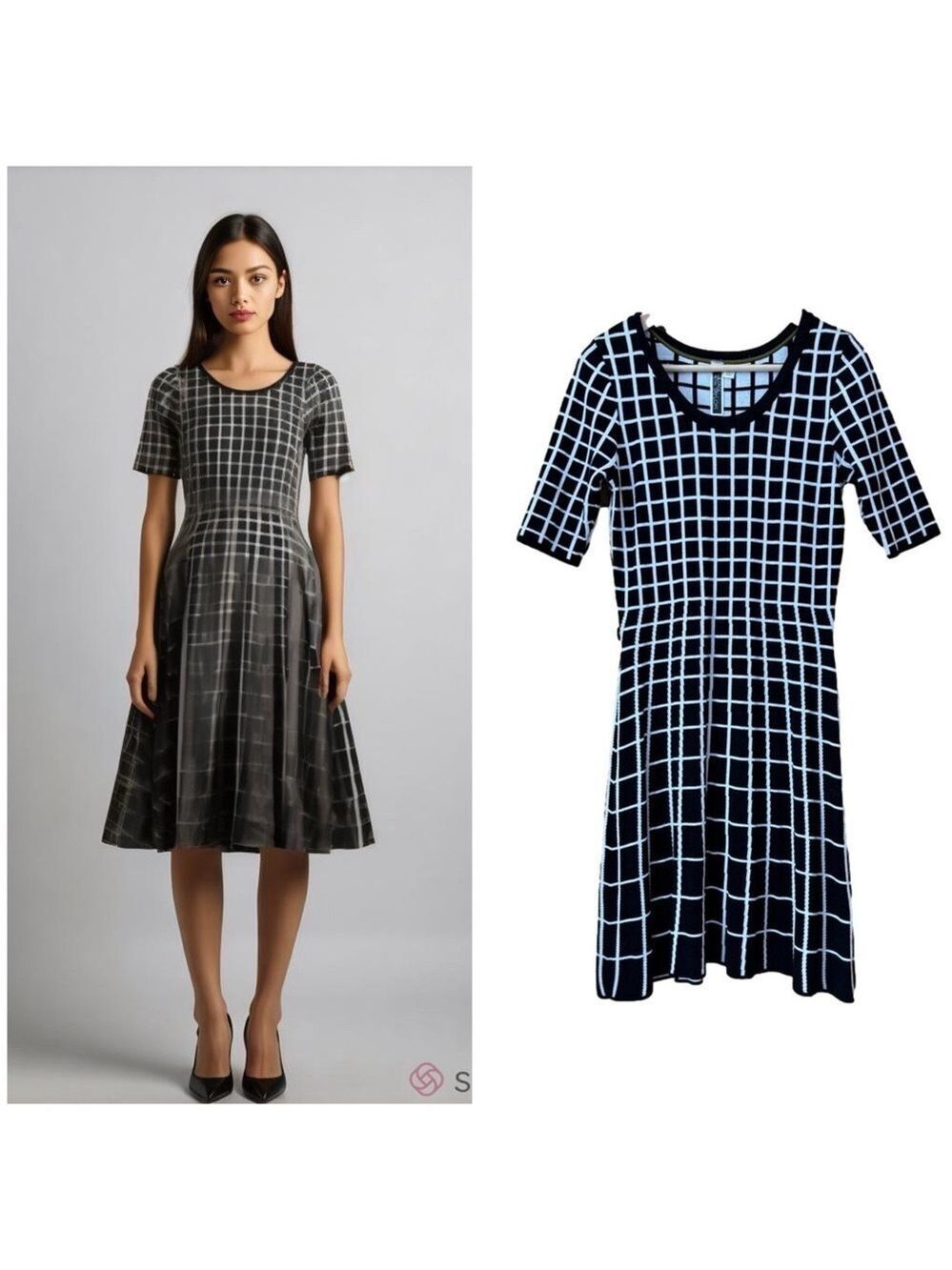 Vintage Julian Taylor New York A-line windowpane print sweater dress size M